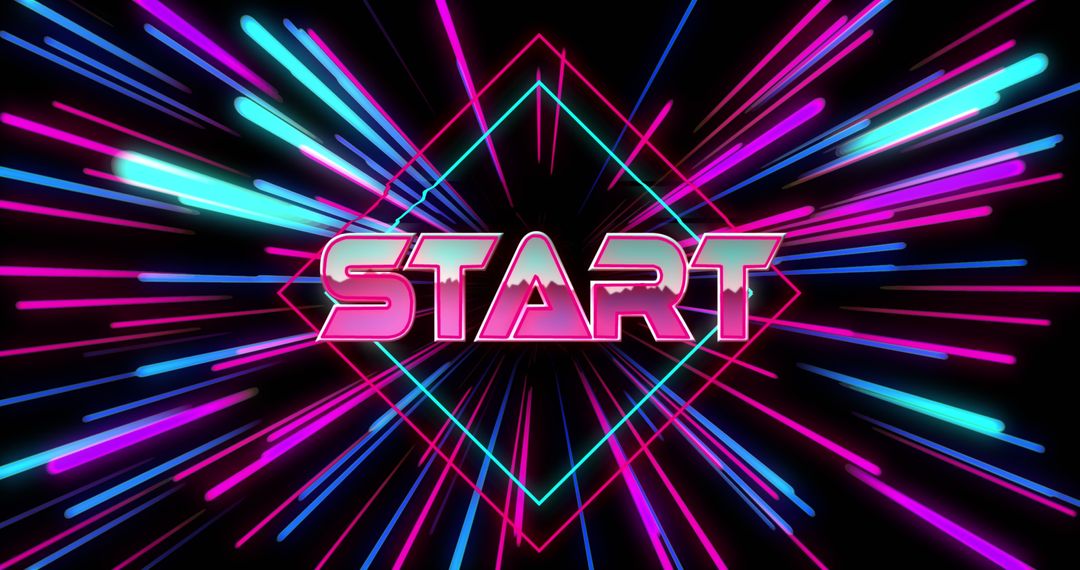 Neon Start Text with Dynamic Light Trails on Black