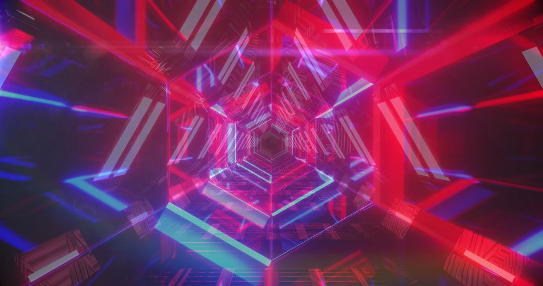 Futuristic Neon Tunnel with Triangular Light Effects