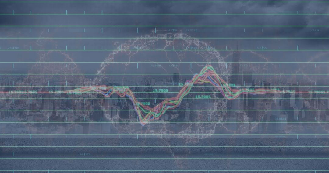 Data Processing and Brain Icon Overlaying Cityscape