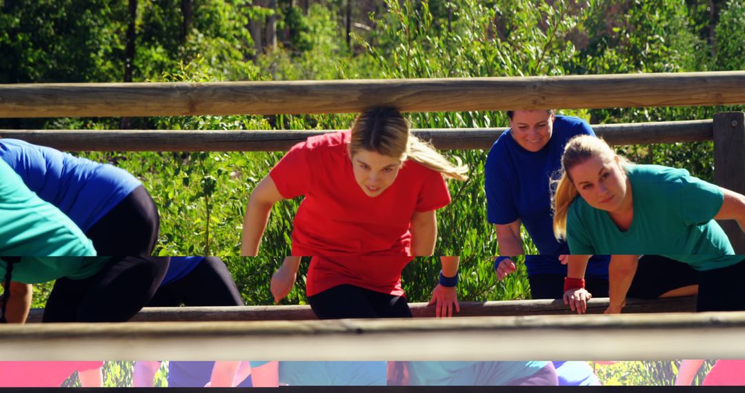 Group of women overcoming obstacle course challenge in outdoor park - Free Images, Stock Photos and Pictures on Pikwizard.com