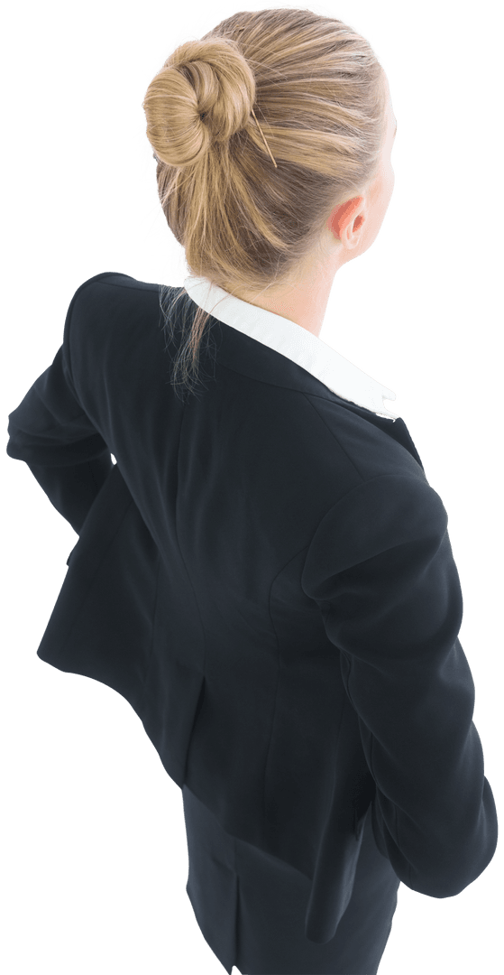 Transparent Businesswoman Standing with Hands on Hips Confidently
