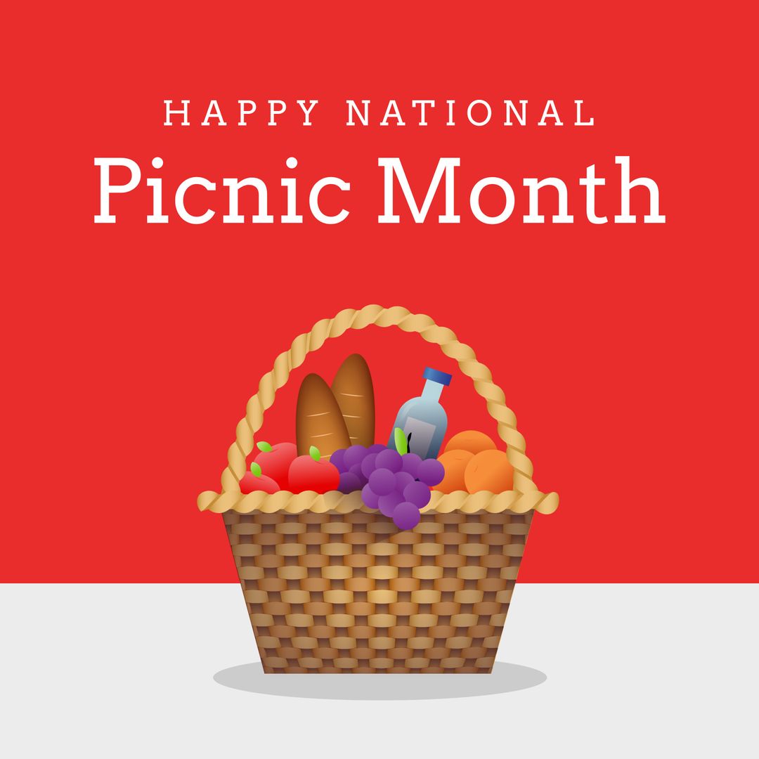 Happy National Picnic Month Celebration with Food Basket