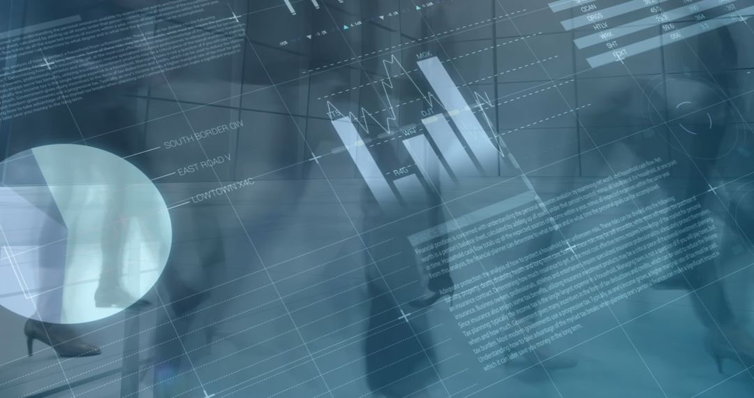 Abstract Digital Interface with Business Professionals Walking