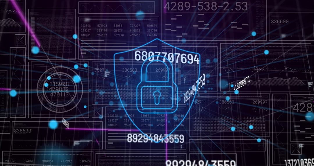 Cybersecurity Lock Overlaying Digital HUD Interface