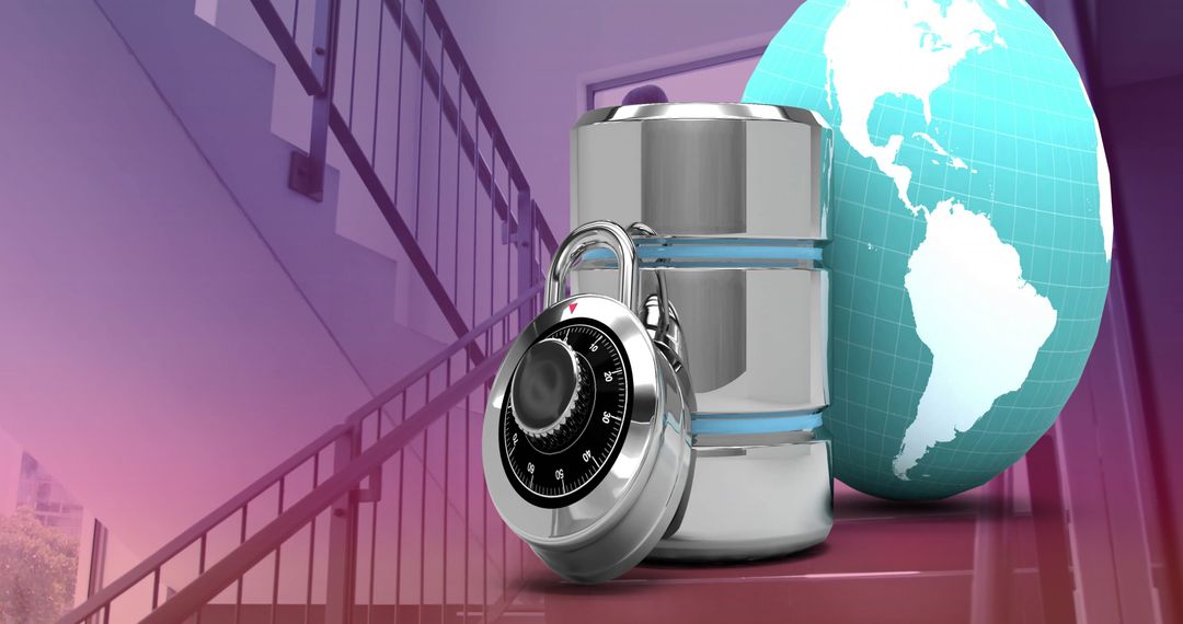 Global Cybersecurity Concept with Data Lock and Abstract Globe