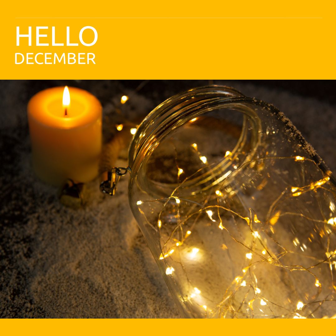 Cozy December Scene with Warm Candle and Fairy Lights