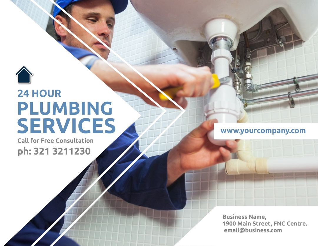 Professional Plumber Repairing Sink Providing 24-Hour Services - Download Free Stock Templates Pikwizard.com