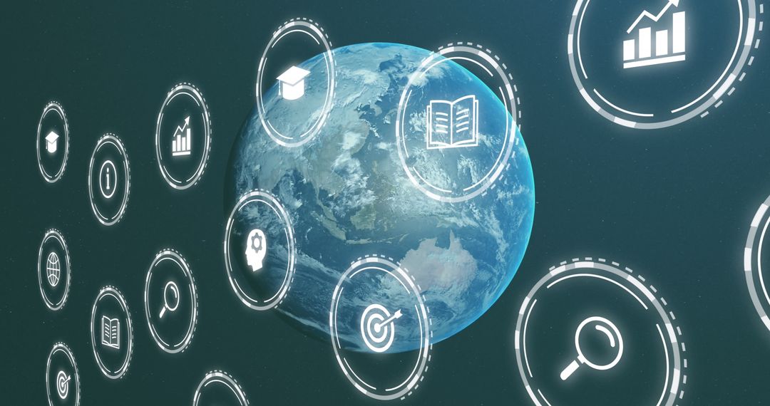 Digital World with Technology Interaction and Data Symbols