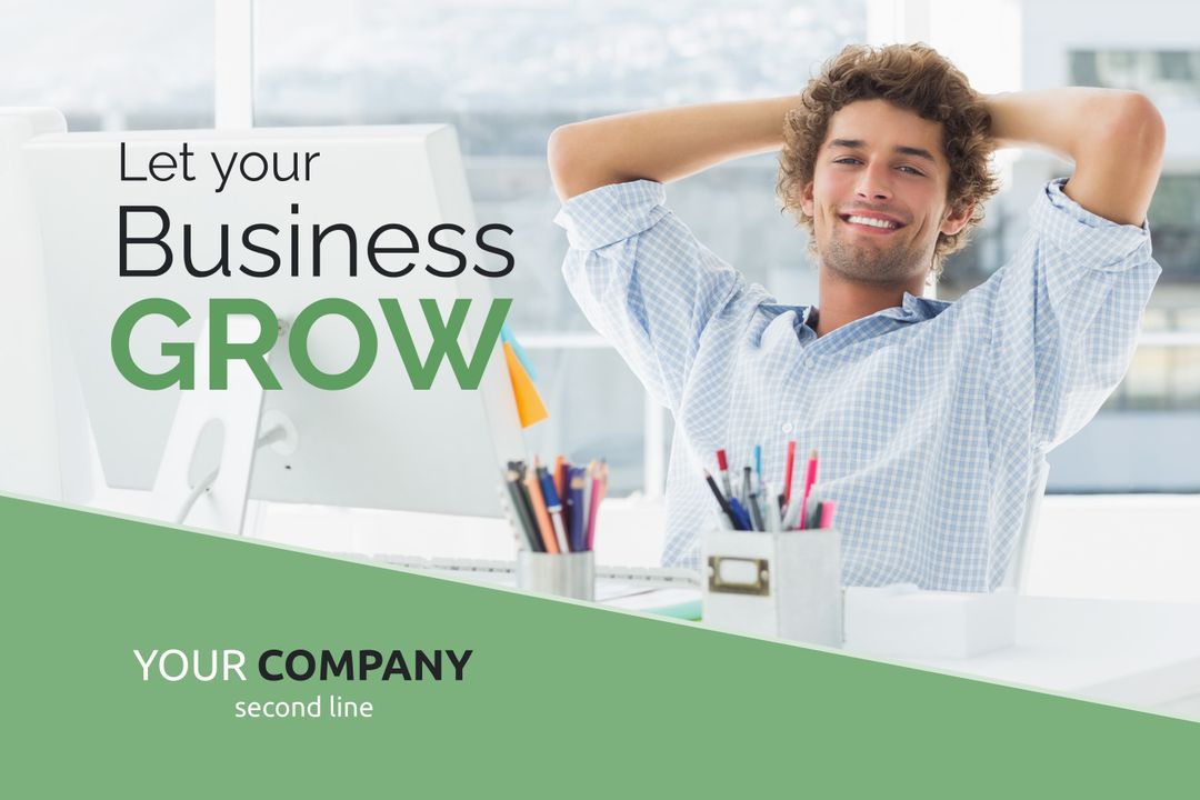 Casual Office Satisfaction with Promotional Growth Message