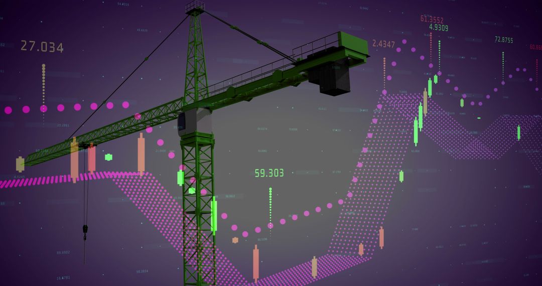 Crane Overlaying Financial Graphs and Data Visualization