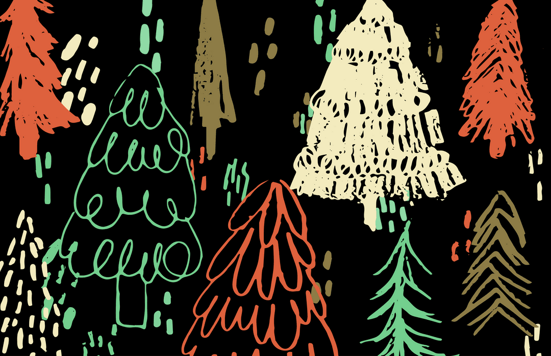 Transparent Vibrant Hand-Drawn Christmas Trees Pattern