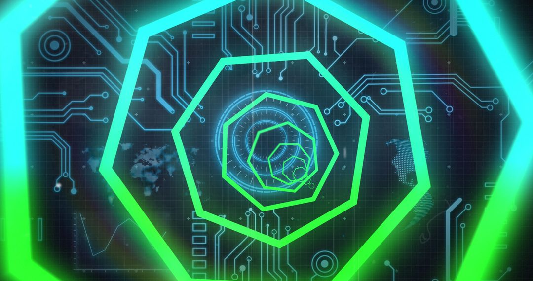 Abstract Neon Shapes with Digital Data Background