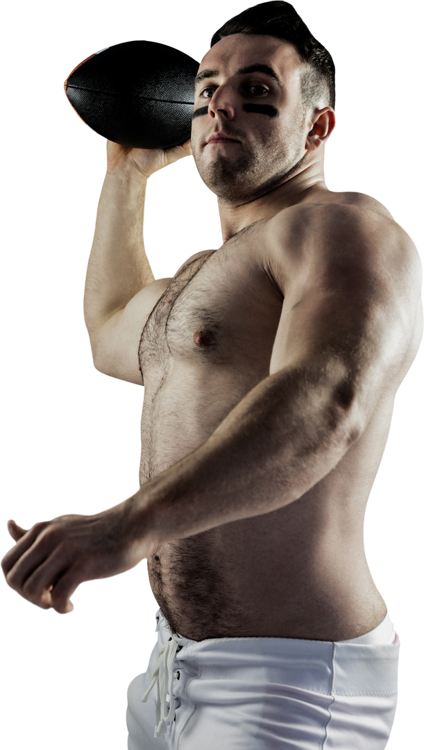 Transparent Shirtless American Football Player Holding Ball Prepared for Throw - Download Free Stock Images Pikwizard.com