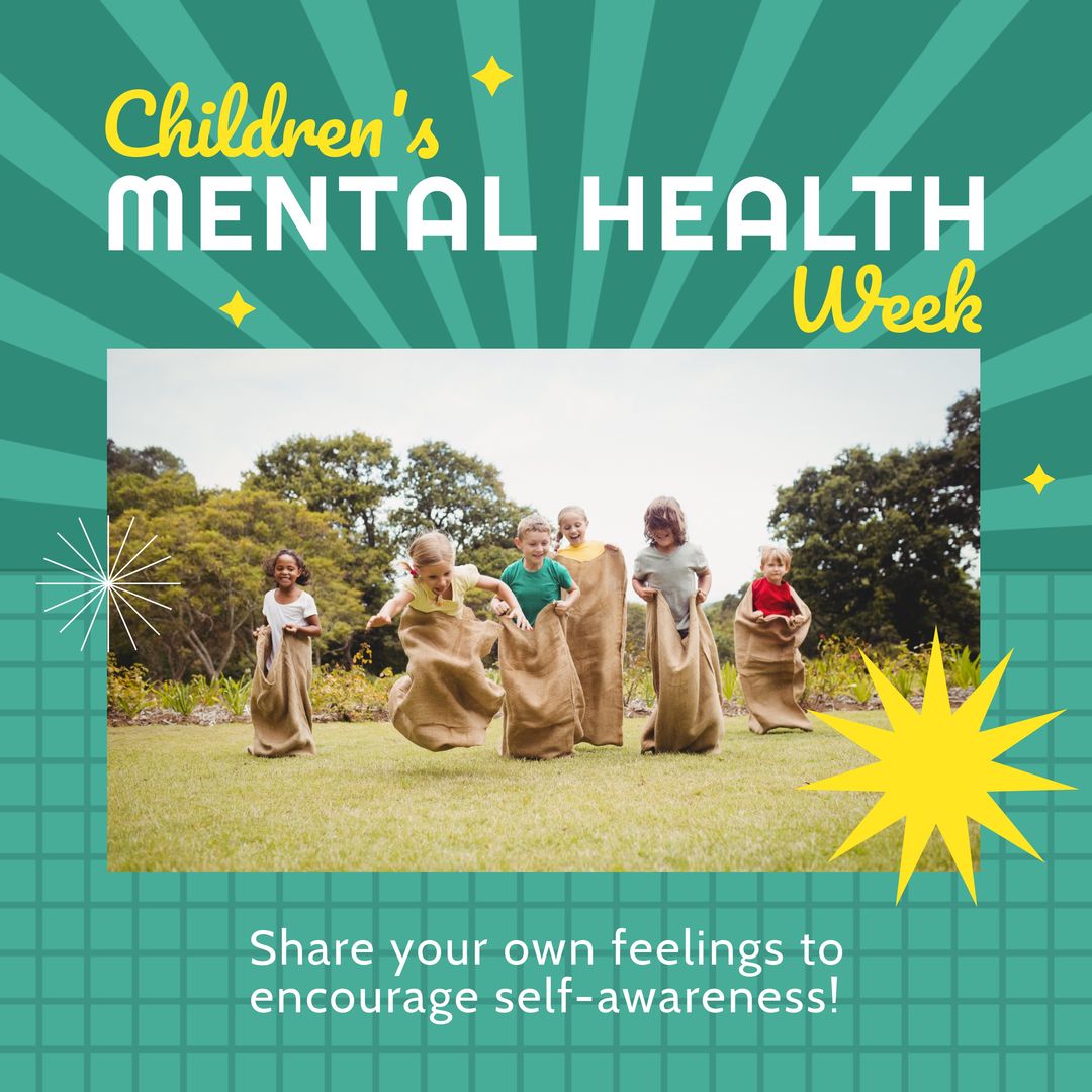 Composition of children's mental health week text over diverse children on green background - Download Free Stock Templates Pikwizard.com