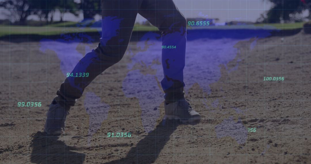 Person Aligning Data Points Upon World Map Grid Exterior