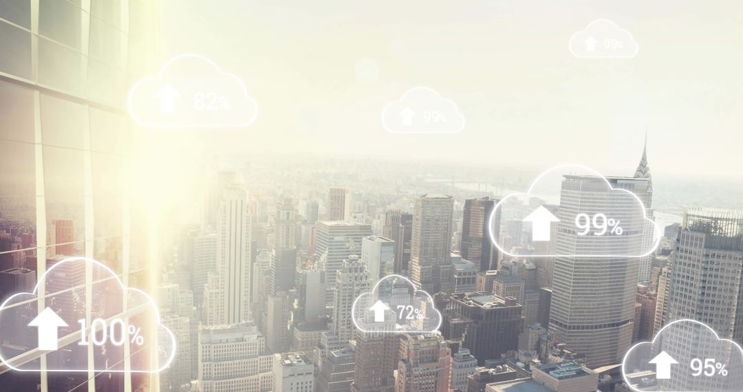 Digital Data Clouds Above Futuristic City Skyline