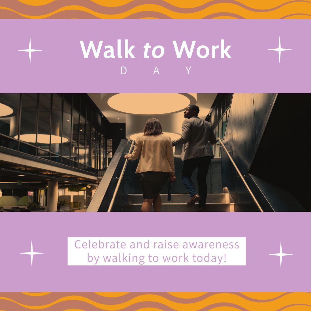 Walk To Work Day Awareness Poster With Diverse Business People In Office - Download Free Stock Templates Pikwizard.com