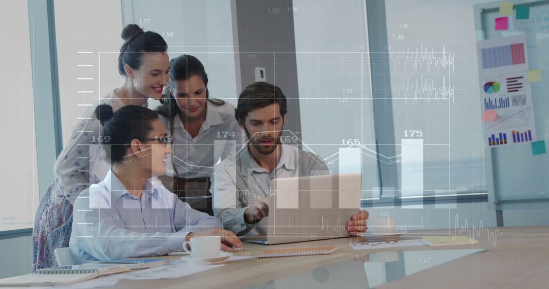 Diverse Business Team Collaborating on Financial Data Visualization