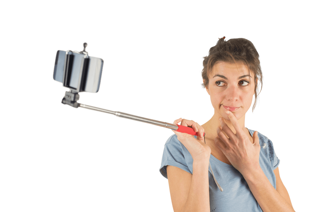 Brunette Woman Taking Selfie With Transparent Background