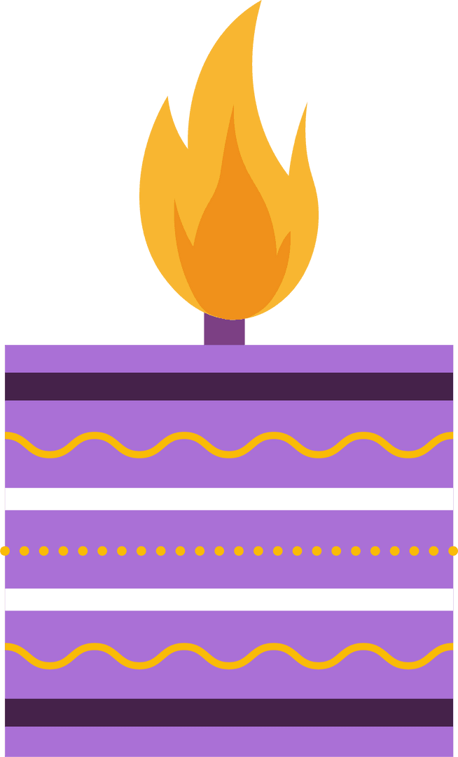 Flaming Purple Candle with Vibrant Stripes and Transparent Background