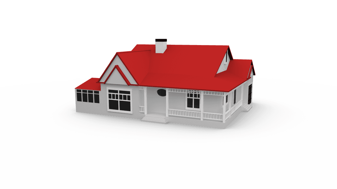 3D House with Red Roof on Transparent Background for Architecture Design