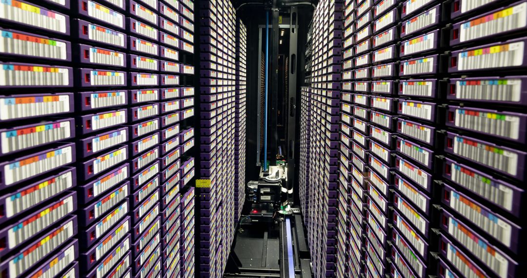 Data Storage Servers in High-Tech Facility Corridor