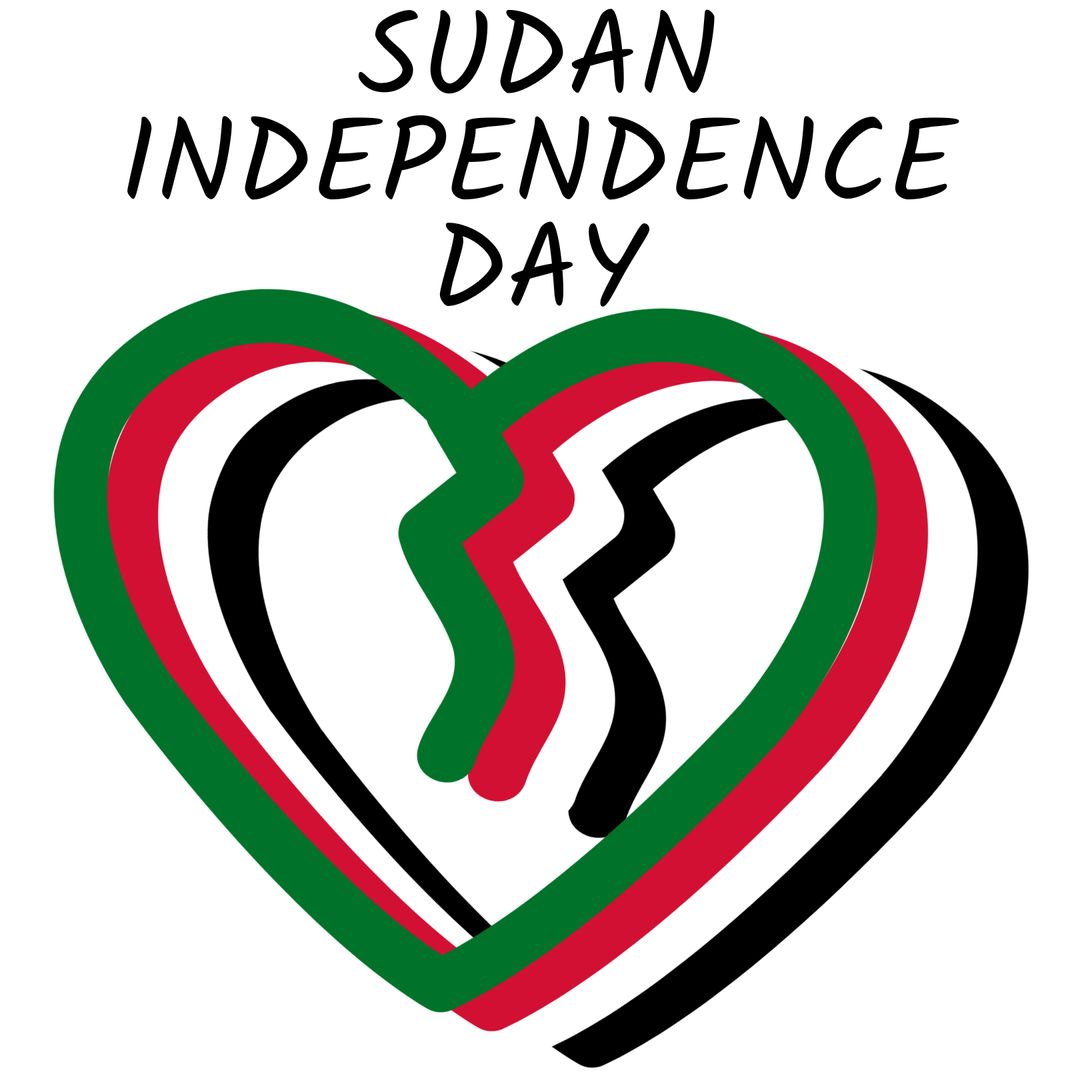 Sudan Independence Day Heart Symbol with Flag Colors