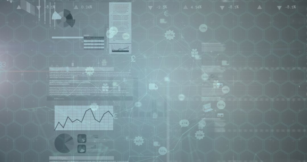 Futuristic Digital Interface with Financial Data and Graphs