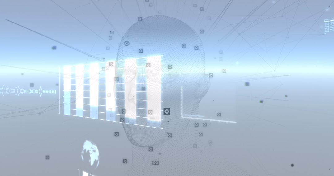 Human Head with Data Processing Digital Interface