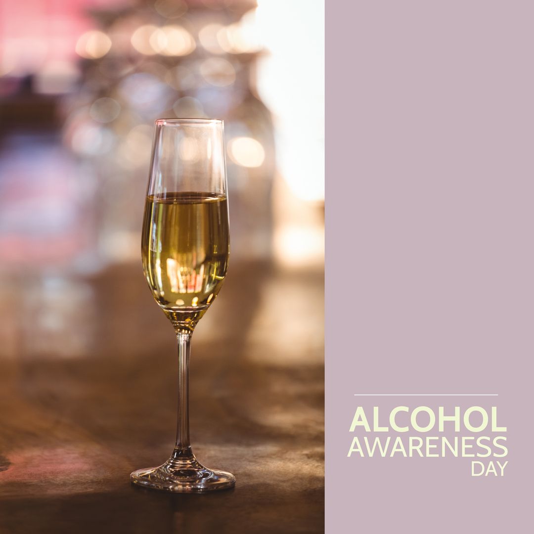 Composition of alcohol awareness day text with glass of champagne on beige background - Download Free Stock Templates Pikwizard.com
