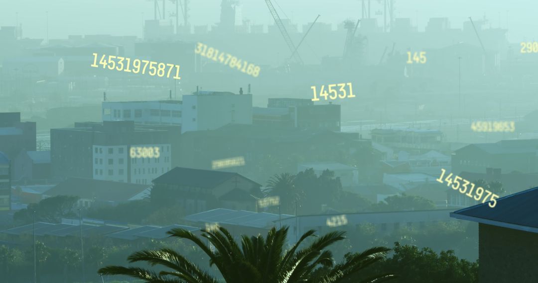 Cityscape Overlayed with Floating Numbers Illustrating Technology Potential