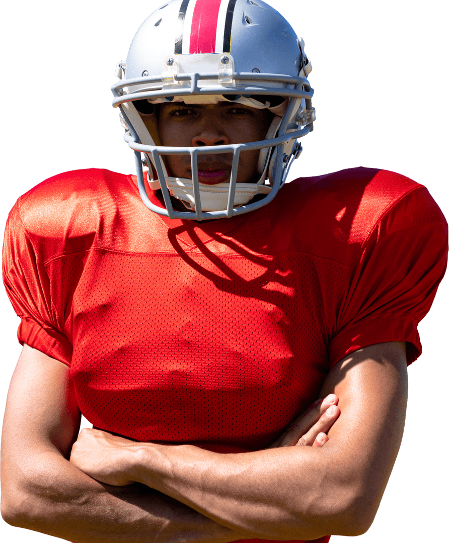 Confident American Football Player on Transparent Background