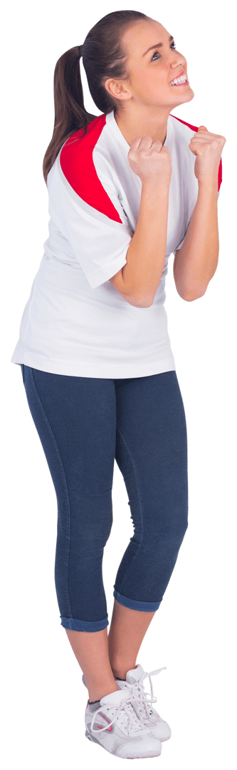 Joyful Supporter in Transparent Sportswear Cheering Enthusiastically