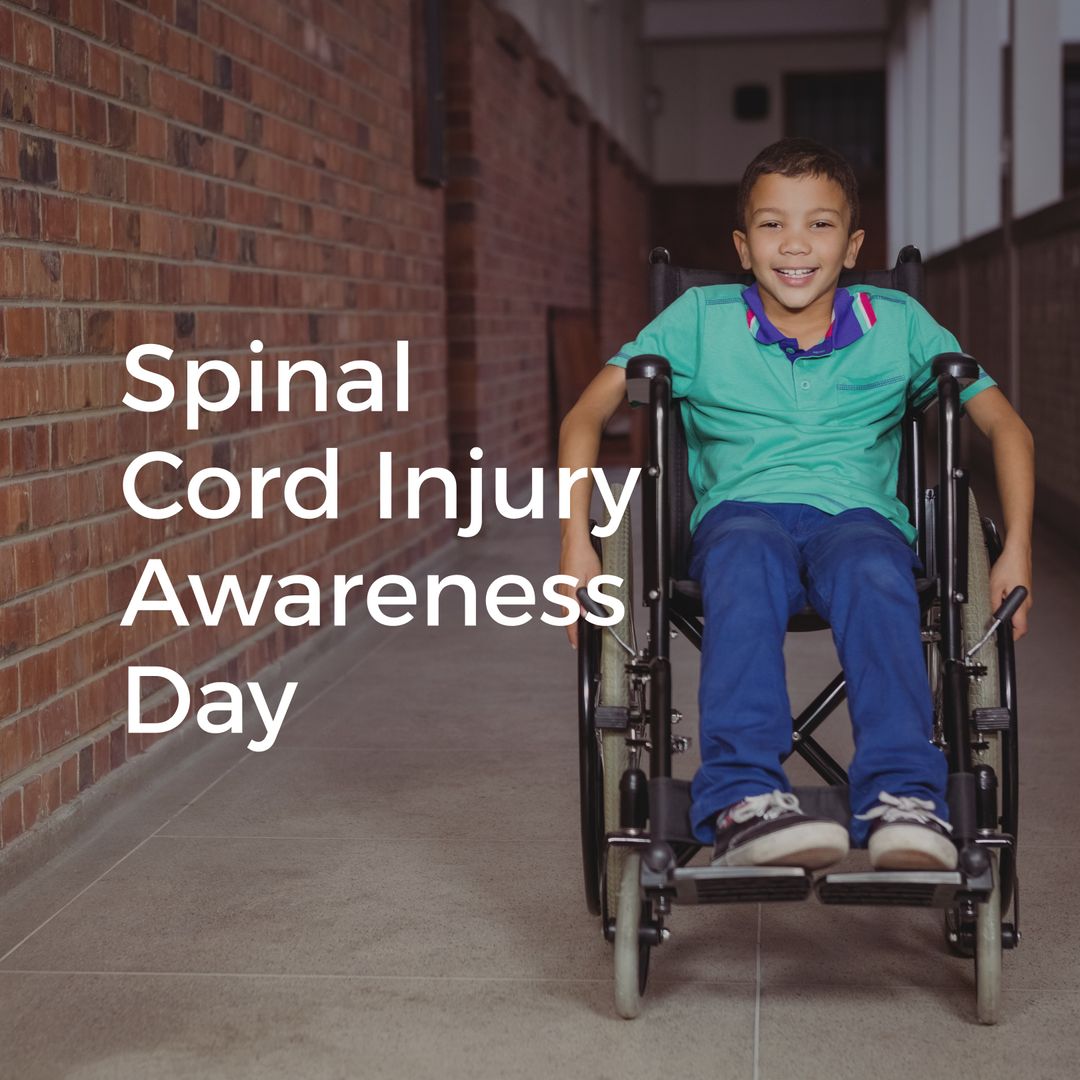 Smiling Boy in Wheelchair Promoting Spinal Cord Injury Awareness