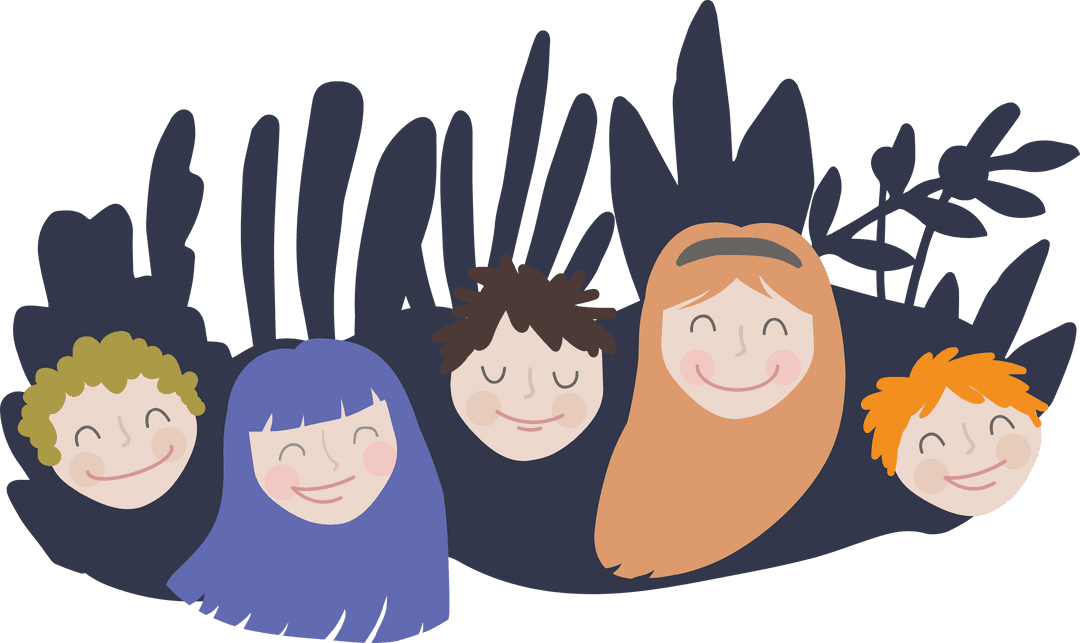 Cute Transparent Illustration of Happy Children's Faces with Cheerful Expressions