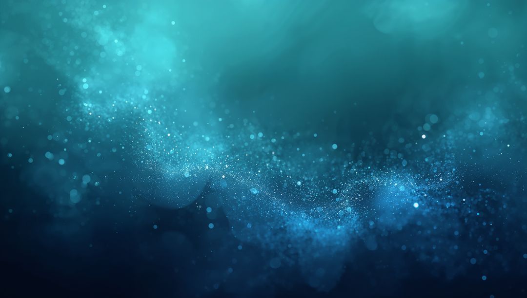 Luminescent Teal Nebula Particle Cloud Flowing with Bokeh Sparkle and Deep Navy Gradient
