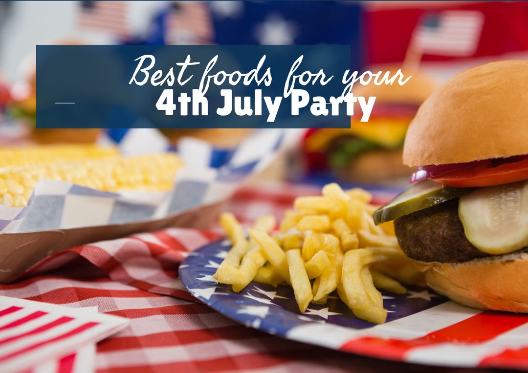 Festive Fourth of July Party Food with Burger and Fries - Download Free Stock Templates Pikwizard.com