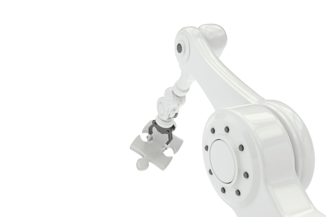 Transparent Robotic Arm Holding Puzzle. Innovation