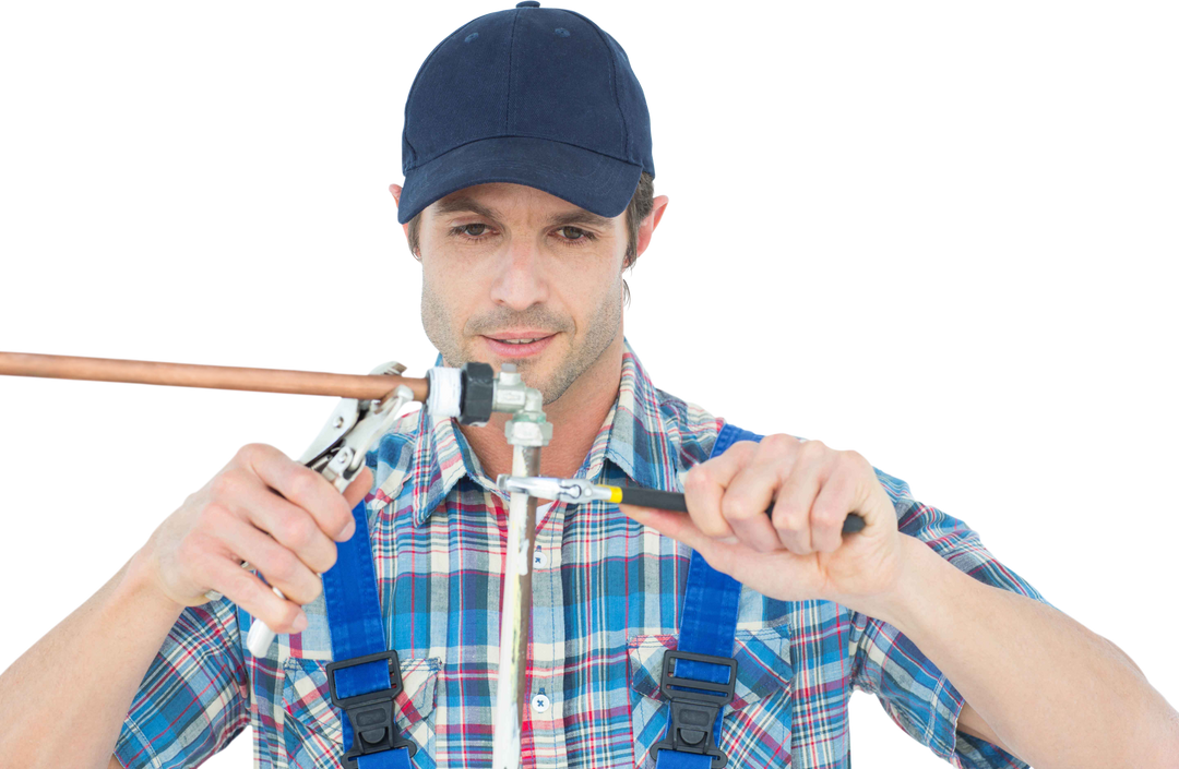 Focused Plumber Fixing Pipe in Transparent Background - Download Free Stock Images Pikwizard.com