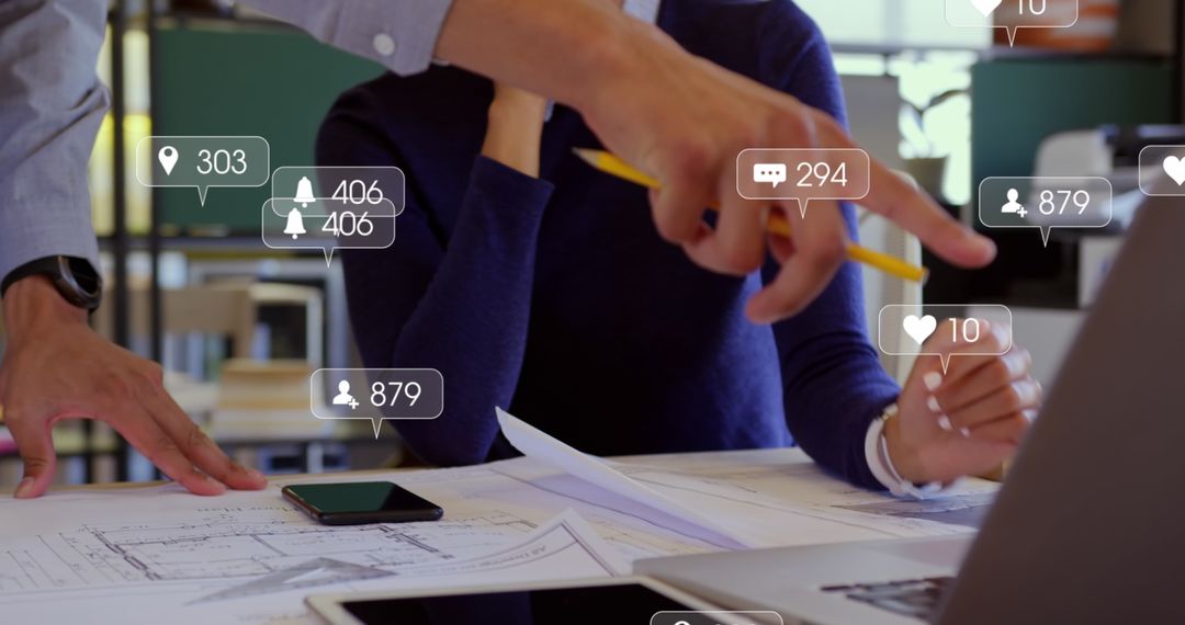 Business Networking Meeting with Social Media Engagement Overlay