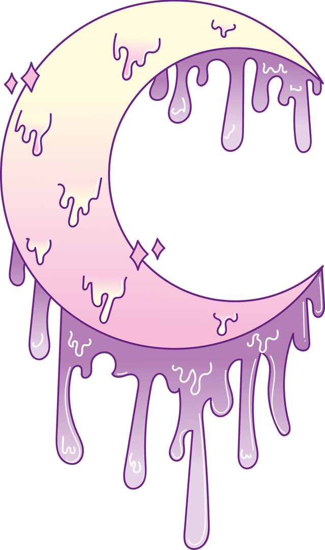 Violet Dripping Crescent Moon on Transparent Background