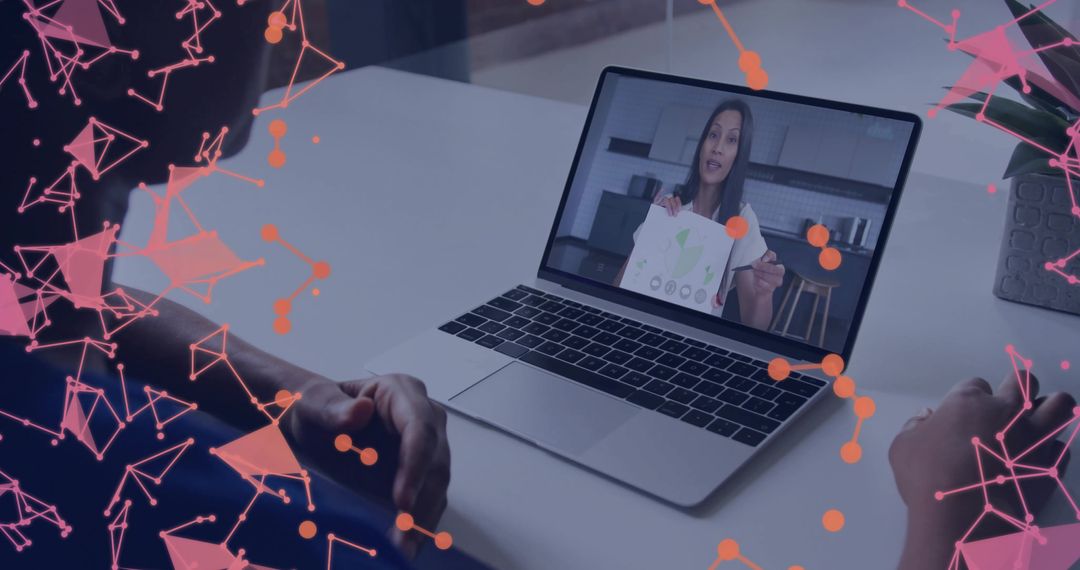 Virtual Meeting in Home Office with Illustrative Graphics