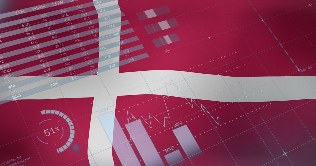 Data Analytics Overlay on Danish Flag Symbolizing Finance Technology