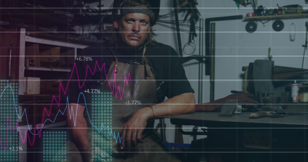 Statistical Data Overlay on Male Worker in Workshop