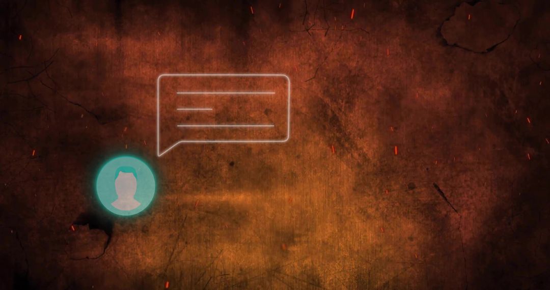 Teal User Avatar Glowing on Grunge Ember Background with Chat Bubble and Space for Text
