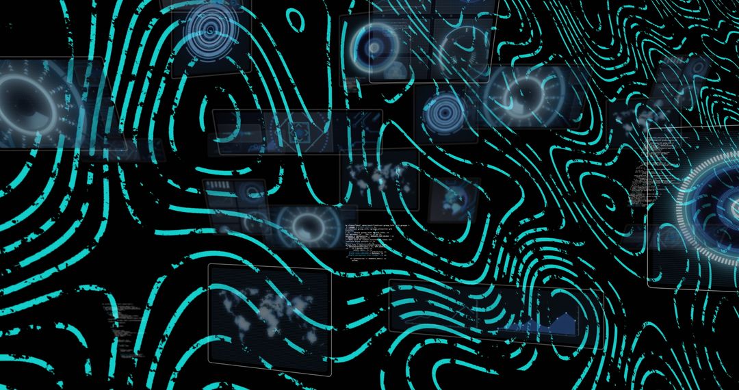 Abstract Digital Interface with Teal Contours in Futuristic VR Space