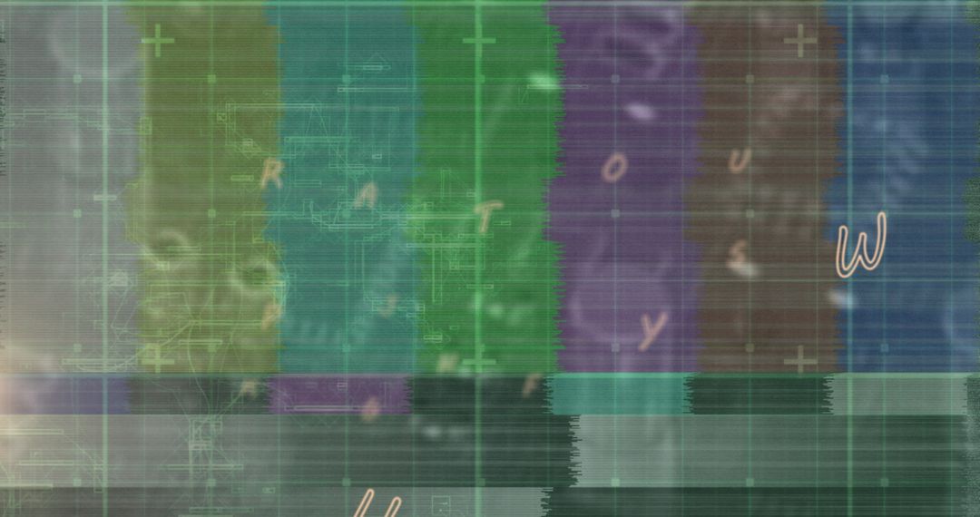 Futuristic Abstract Glitch Schematic with Digital Artifacts