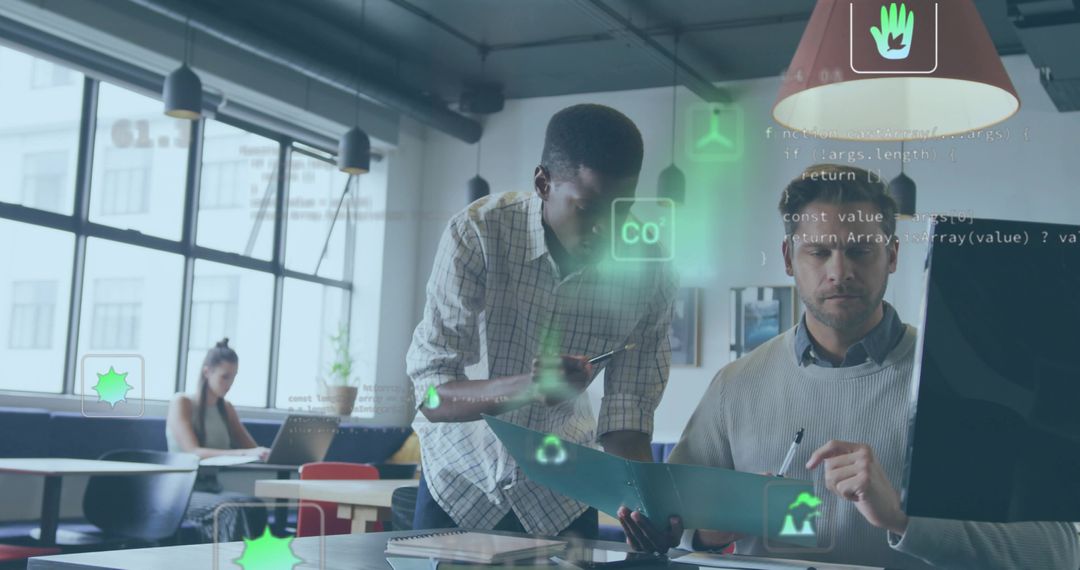 Diverse Professional Team Analyzing Data in Modern Office Environment