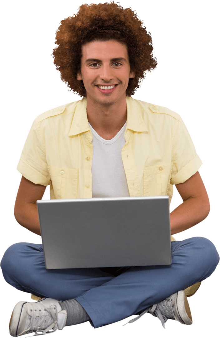 Smiling Young Man with Laptop Transparent Background