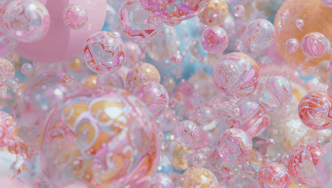 Vibrant Pastel Marbled Spheres in Abstract Dreamscape